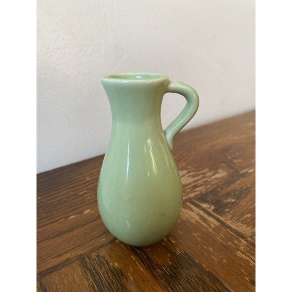 Vintage Green Ceramic Miniature Pitcher Vase With Handle - Picture 1 of 5